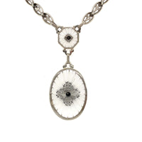 14k White Gold Genuine Natural Rock Crystal Quartz Necklace Cast Links (#J5936)