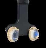14k Gold 2.77 Carat TW Blue Flash Genuine Moonstone Diamond Stud Earrings #J7324
