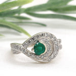 14k White Gold .32ct Genuine Natural Emerald and Diamond Ring Size 6.5 (#J7165)