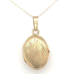 14k Yellow Gold Italian Oval Locket with Engraved Design and 14k Chain (#J6522)