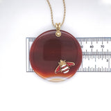 14k Yellow Gold Enamel Bee on Large Genuine Natural Agate Disk Pendant (#J6232)