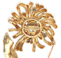 14k Gold Genuine Diamond Sapphire Emerald Flower Pin by Dan Frere (#J7040)