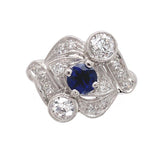 Platinum Blue Genuine Natural Sapphire and Diamond Ring Size 6.25 (#J6392)