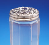 Sterling Silver and Glass Dresser Jar with Flowers on Lid 1 3/8" x 7" (#9153)