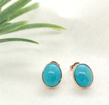 14k Rose Gold Genuine Kingman Turquoise Stud Earrings 3.12 Carats TW (#J7141)