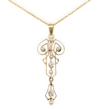 14k Yellow Gold Antique Diamond and Pearl Lavaliere with 18" Chain (#J7596)