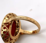 18k Gold and Platinum Genuine Natural Ox Blood Coral and Diamond Ring (#J5398)