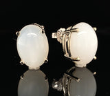14k White Gold Large Oval Genuine Natural Moonstone Stud Earrings 11.20ct #J7382
