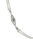950 Platinum Double Chain Necklace w/ Genuine Diamond Filigree Links 18" #J7394