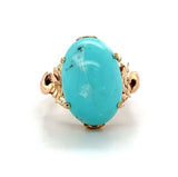 Vintage 14k Genuine Natural Turquoise Ring Hand Wrought with Flowers (#J5744)
