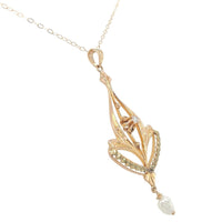 10k Yellow Gold Diamond Lavaliere Pendant with Pearl Drop and 14k Chain (#J6973)