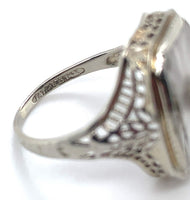 14k Gold Filigree Genuine Natural Rock Crystal Diamond Ring Size 4.25 (#J6497)
