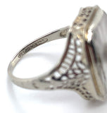14k Gold Filigree Genuine Natural Rock Crystal Diamond Ring Size 4.25 (#J6497)