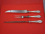 Rose Point by Wallace Sterling Silver Roast Carving 3 piece Set  knife 14 5/8"