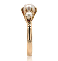 14k Rosey Yellow Gold Cultured Pearl Three-Stone Ring Size 7.5 Jewelry (#J6780)