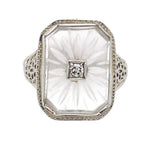 14k Gold Filigree Genuine Natural Rock Crystal Diamond Ring Size 4.25 (#J6497)