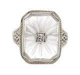 14k Gold Filigree Genuine Natural Rock Crystal Diamond Ring Size 4.25 (#J6497)