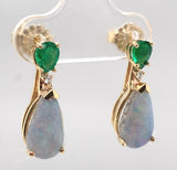 14k Gold Genuine Natural Emerald and 2.84ct TW Boulder Opal Drop Earrings #J7516