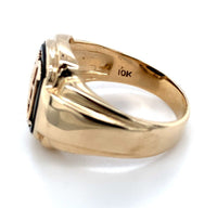 10k Yellow Gold Men's Genuine Natural Black Onyx Ring with Initial (#J6363)