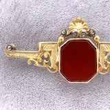 14k Yellow Gold Antique Rose Cut Genuine Natural Diamond Carnelian Pin (#J5635)