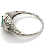 18k White Gold Filigree Deco .55ct Genuine Natural Emerald Ring (#J6333)