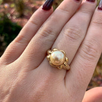18k Yellow Gold 9.8mm Light Golden South Seas Pearl Ring Size 8.25 (#J6338)