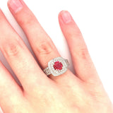 14k White Gold Jedi Red Genuine Natural Spinel and Diamond Ring (#J5260)