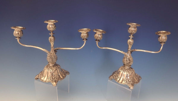 Chrysanthemum by Tiffany and Co Sterling Silver Candelabra Pair 3-Light (#0140)