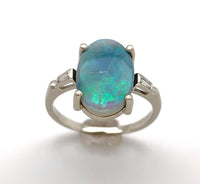 14k Gold 3.04 Carat Australian Genuine Natural Opal and Diamond Ring (#J6456)