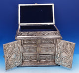 Repousse by Unknown Sterling Silver Jewelry Casket Top Opens w/6 Drawers (#7951)