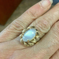 14k Yellow Gold Large White Flash Genuine Natural Moonstone Ring (#J5306)