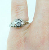 Art Deco 18k White Gold Genuine Natural Diamond Filigree Ring .29ct (#J863)