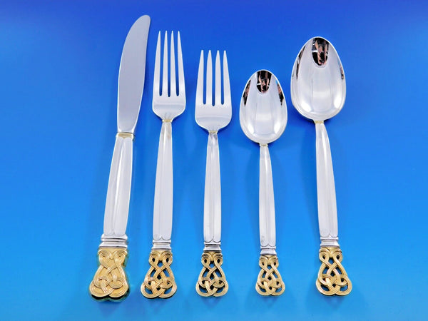 Celtic Weave Gold by Towle Sterling Silver Flatware Set 8 Service 40 pcs Irish