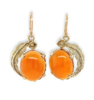 10k and 14k Handwrought Drop Genuine Natural Carnelian Earrings w/Leaves #J6688
