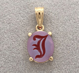 14k Yellow Gold Genuine Natural Carnelian Signet Initial "J" Pendant (#J7348)