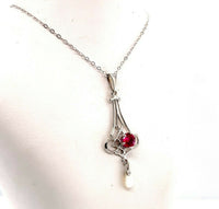 14k White Gold .43ct Ruby Lavaliere Pendant (#J5580)