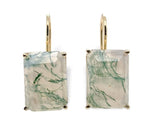 14k Yellow Gold 15.14 Carat TW Moss Genuine Natural Agate Drop Earrings (#J7128)