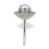 14k White Gold 9mm Blue Akoya Pearl and Aquamarine Ring Size 7 Jewelry (#J7067)