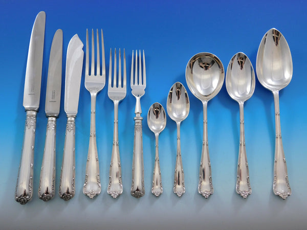 Asprey English Sterling Silver Flatware Set Service 66 pcs Dinner Luxury Design