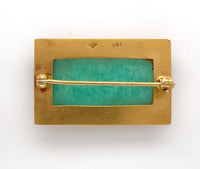 14k Gold Aventurine Quartz Pin Victorian Hand Engraved Diamond Accents (#J6252)