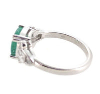 18k White Gold 2.27 Carat Genuine Natural Emerald Diamond Ring Size 6.5 (#J7010)