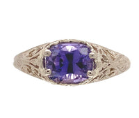 14k White Gold 1.43 Carat Purple Genuine Natural Sapphire Filigree Ring (#J7174)