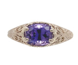 14k White Gold 1.43 Carat Purple Genuine Natural Sapphire Filigree Ring (#J7174)