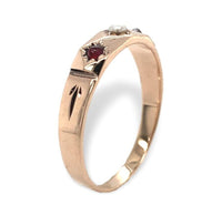 10k Rose Gold Victorian Band Ring with Seed Pearl and Garnets Size 6.5 (#J7118)