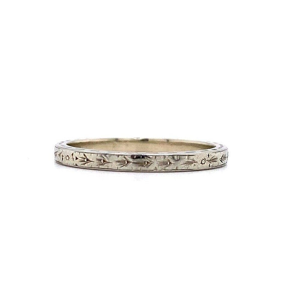 18k White Gold Hand Engraved Wedding Band Ring Jewelry (#J5727)