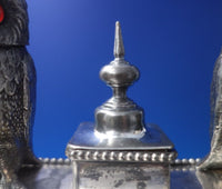 Silverplate Double Inkwell with Owls Glass Eyes 6 1/4" x 4 3/4" c.1910 (#5749)