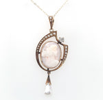10k Yellow Gold Angel Skin Shell Cameo and Diamond Pendant Jewelry (#J6062)