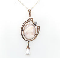 10k Yellow Gold Angel Skin Shell Cameo and Diamond Pendant Jewelry (#J6062)