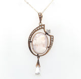 10k Yellow Gold Angel Skin Shell Cameo and Diamond Pendant Jewelry (#J6062)