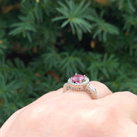 14k Gold Hot Pink Genuine Natural Tourmaline and Diamond Halo Ring (#J6364)